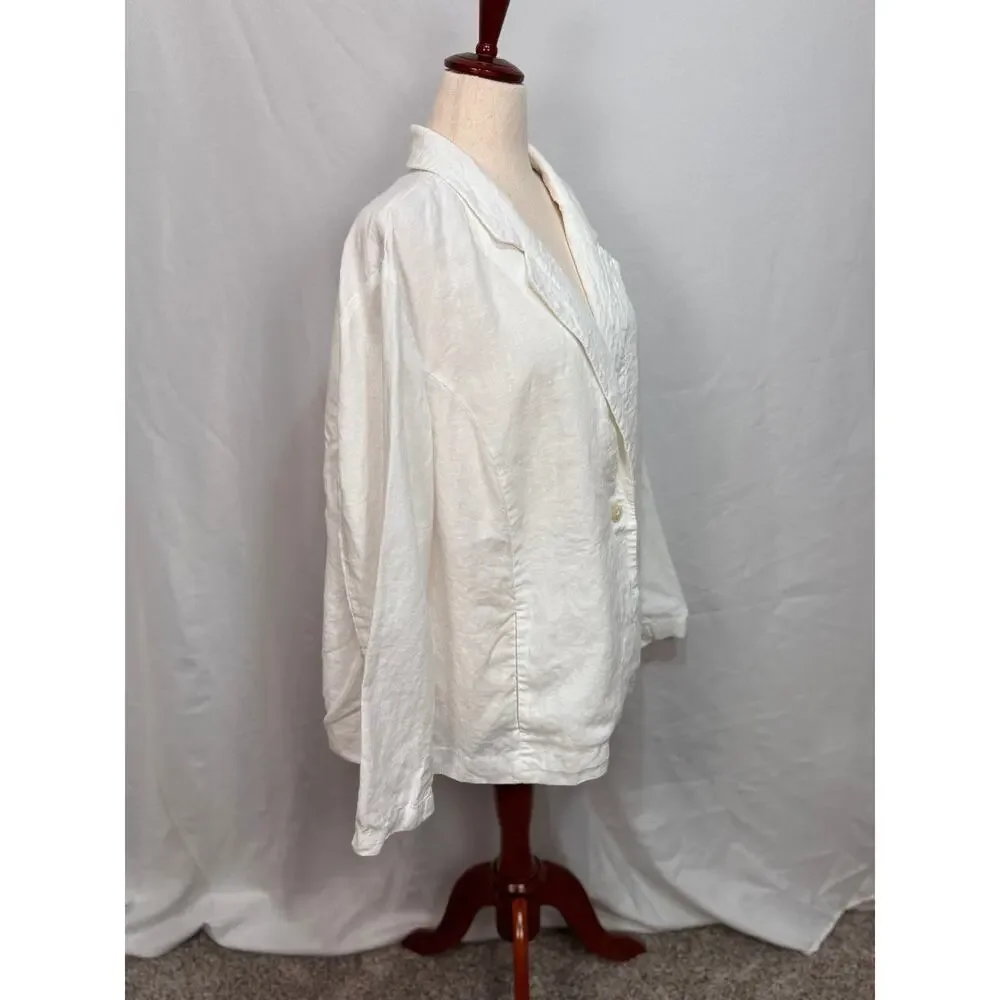 J. Jill Love Linen white linen blazer jacket long sleeve one button lapel Sz 3x